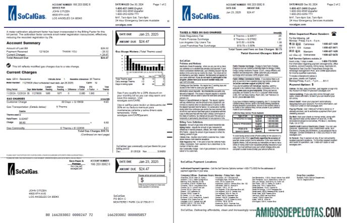 imprimível Modelo de fatura de serviços públicos de gás So Cal dos EUA em formatos Word e PDF, 2 páginas, versão 4